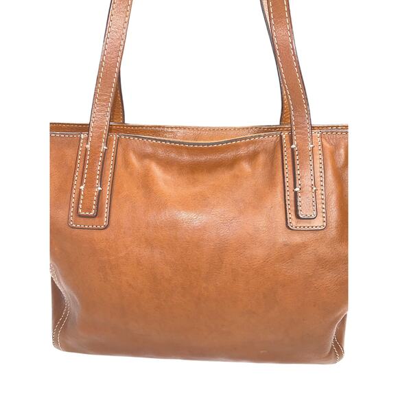 Fossil Emma Leather Tote Handbag Caramel Brown Large Capacity Laptop Zip Top - Picture 6 of 16